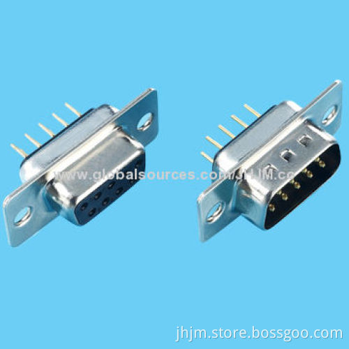 D-sub connector, female housing, 5/15/25/37 pins, 2.77mm pitch, straight dip for PCB, black, blue